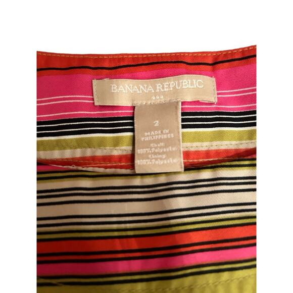 Banana Republic Women's Striped Poly Sleeveless Dress Sz 2 Pink Green Orange - Picture 6 of 9